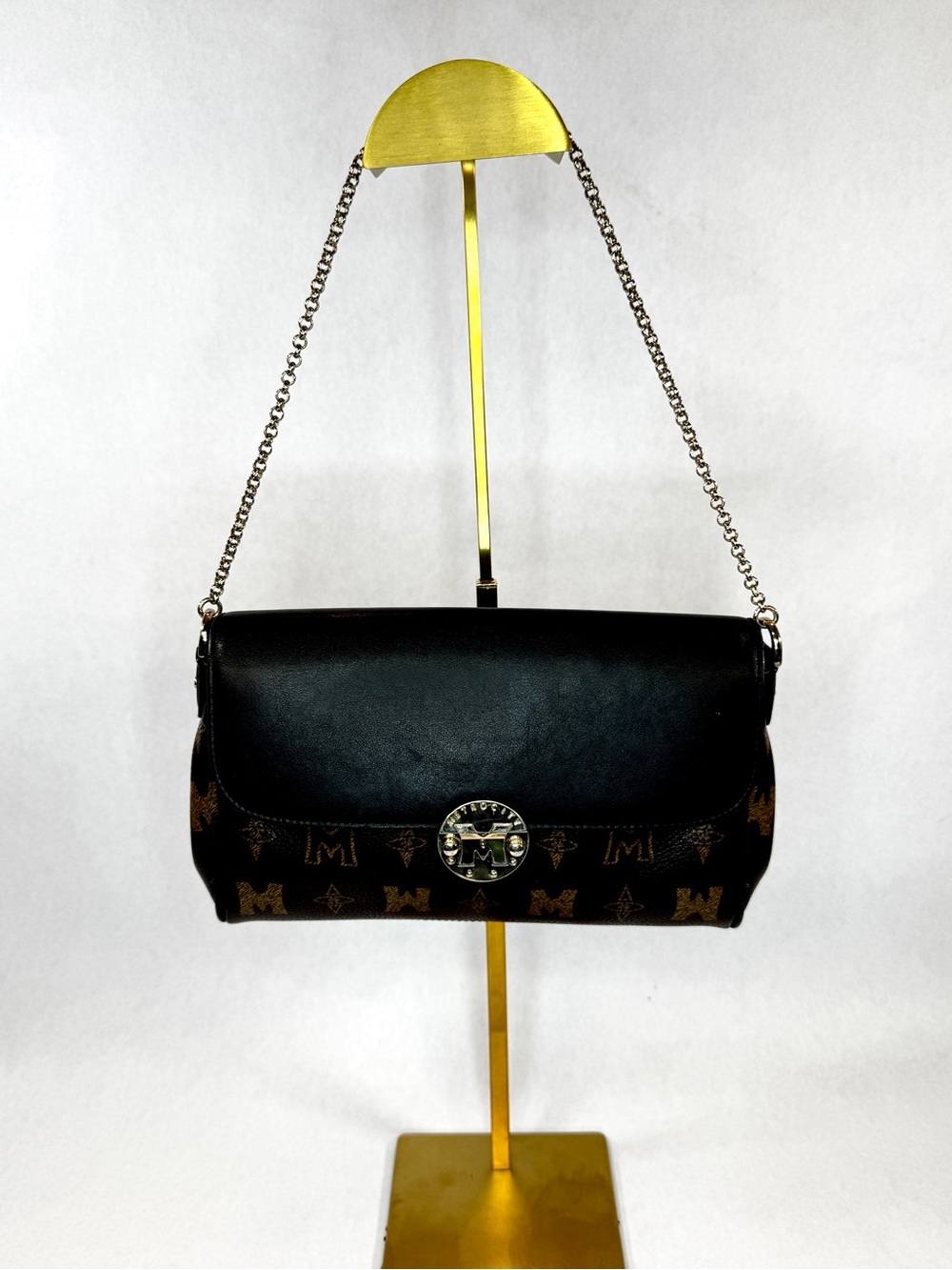 Metrocity Monogram Chain Shoulder Bag Black Brown Logo Print Flap Purse Korea